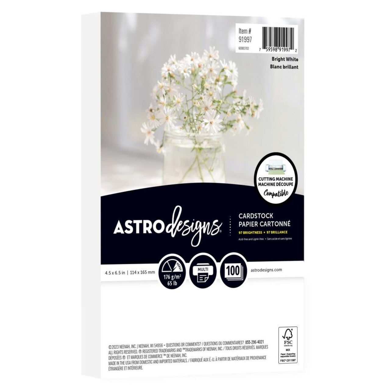 Neenah Astrodesigns 65lb Cardstock 4.5"x6.5" 100/pkg - Bright White